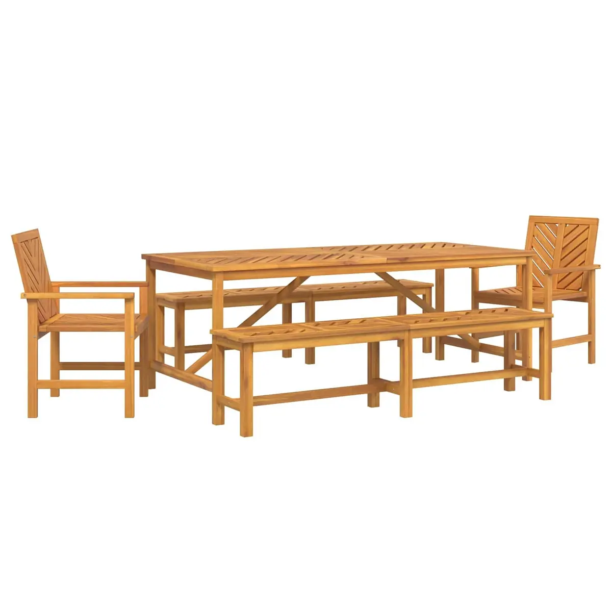 Garden Dining Set 5 Pieces Outdoor Table Chairs Brown Solid Acacia Wood Patio