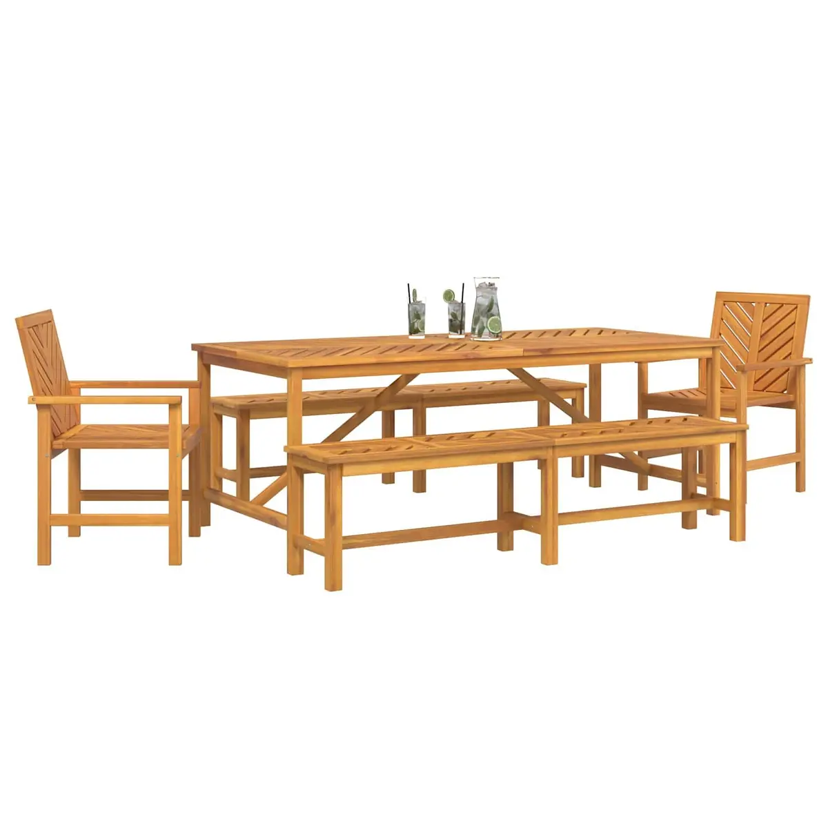 Garden Dining Set 5 Pieces Outdoor Table Chairs Brown Solid Acacia Wood Patio