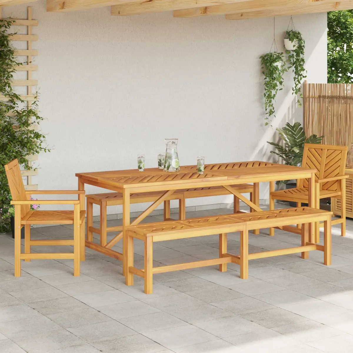 Garden Dining Set 5 Pieces Outdoor Table Chairs Brown Solid Acacia Wood Patio