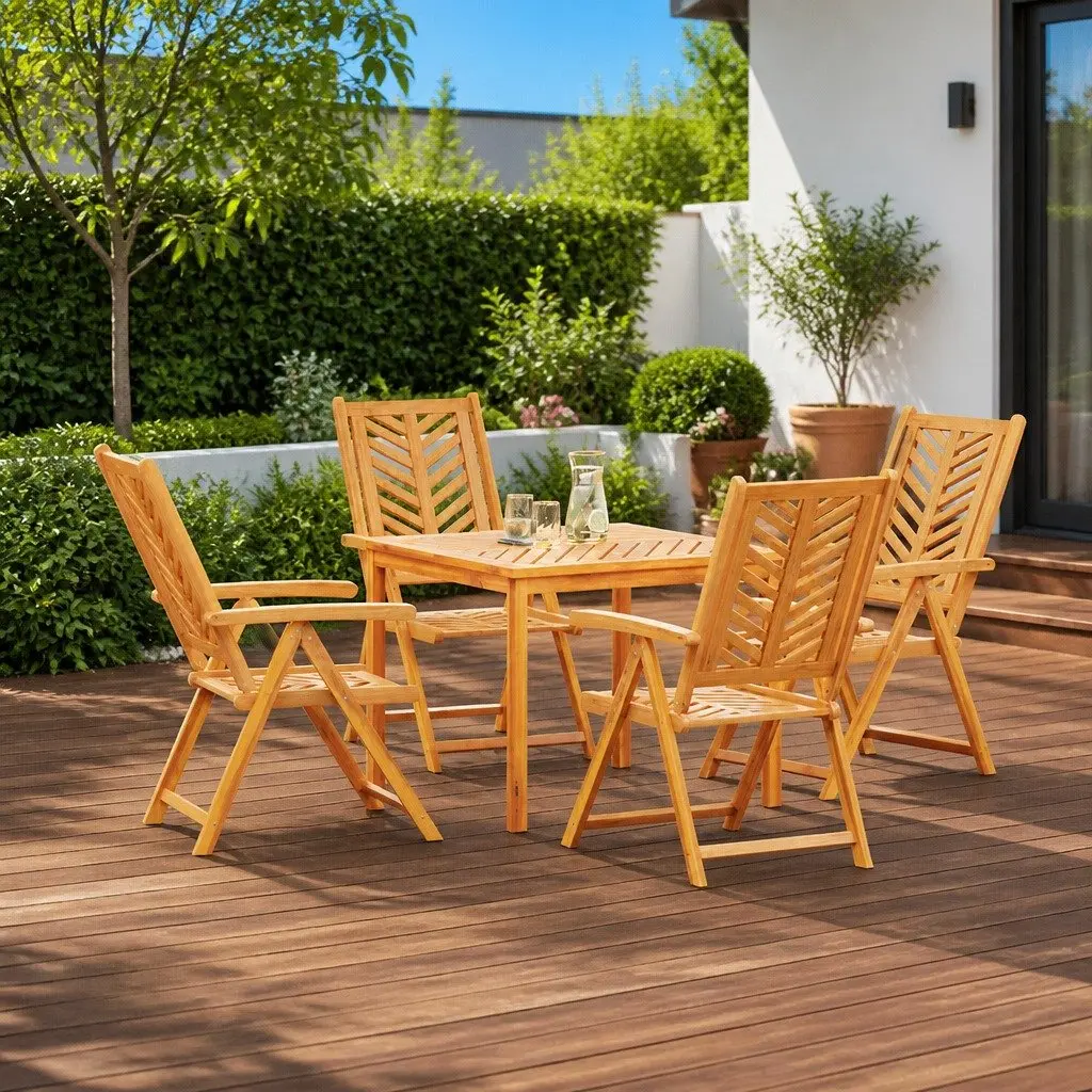 Garden Dining Set Acacia Wood 5 Piece Outdoor Furniture Brown Table Chairs