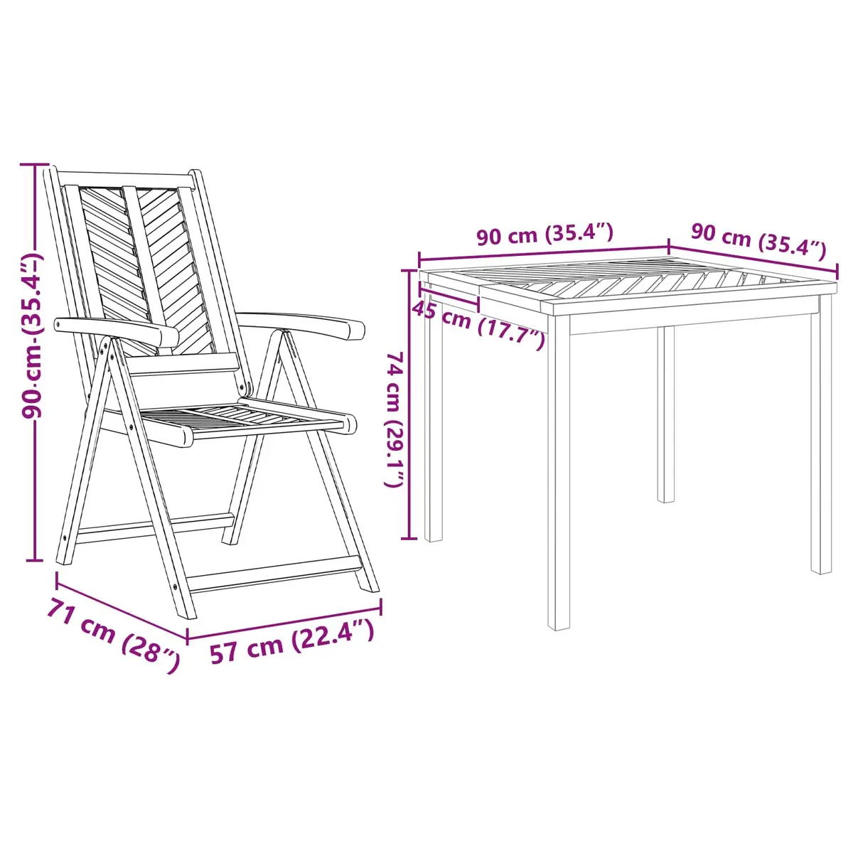 Garden Dining Set Acacia Wood 5 Piece Outdoor Furniture Brown Table Chairs