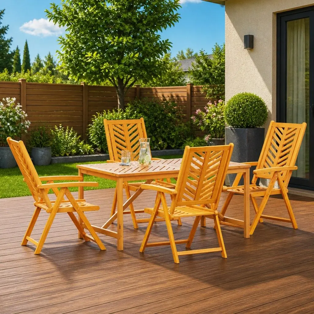 Garden Dining Set 5 Pieces Outdoor Furniture Brown Solid Acacia Wood Table