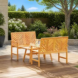 Garden Lounge Set 3-Piece Brown Acacia Wood Outdoor Furniture Patio Sofa