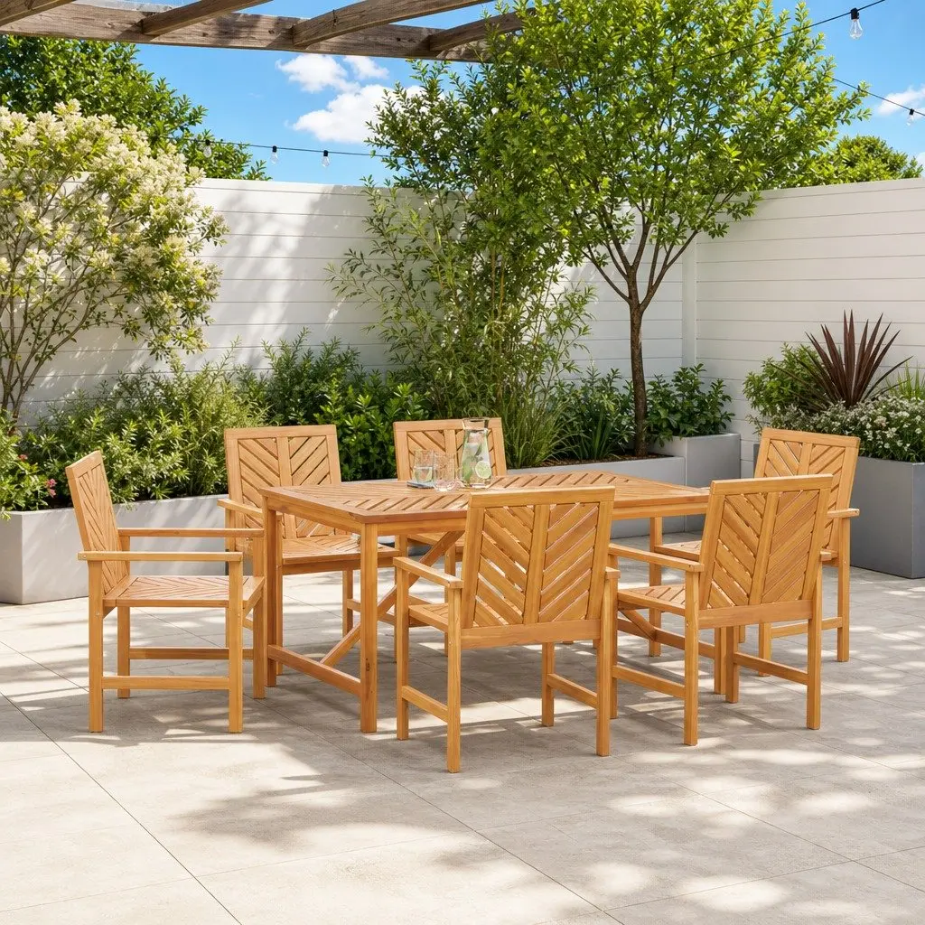 Outdoor Dining Chair Set 6 pcs Acacia Wood Garden Backyard Terrace Seating