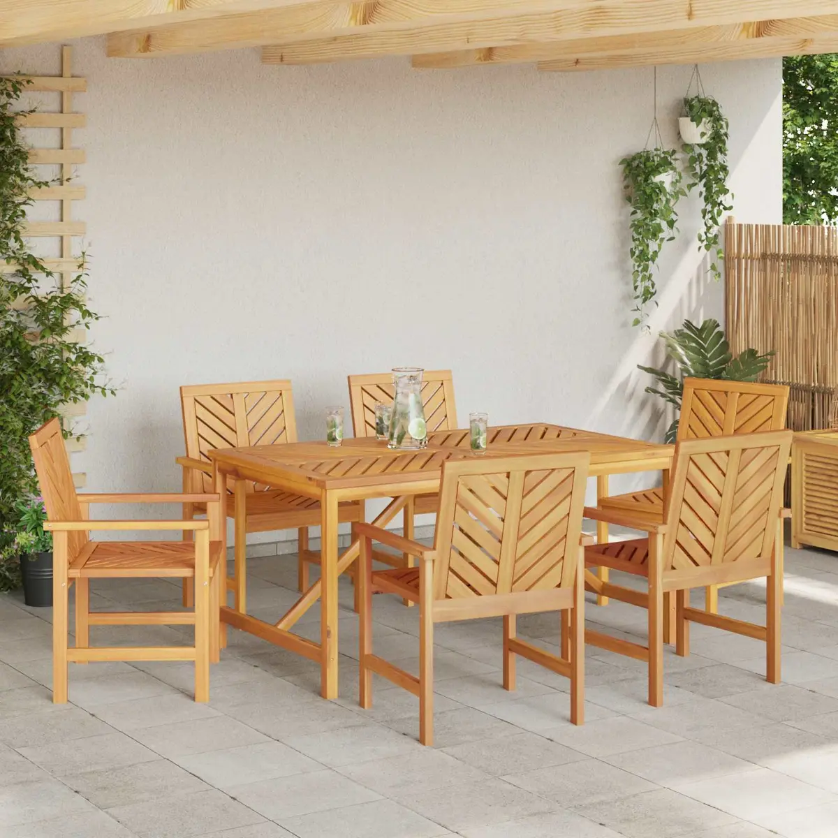 Outdoor Dining Chair Set 6 pcs Acacia Wood Garden Backyard Terrace Seating