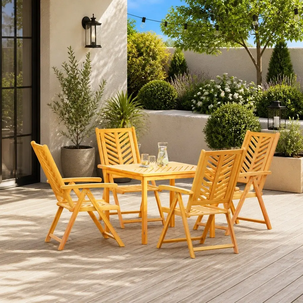 Outdoor Garden Chair Reclining Solid Acacia Wood Brown 4 Piece