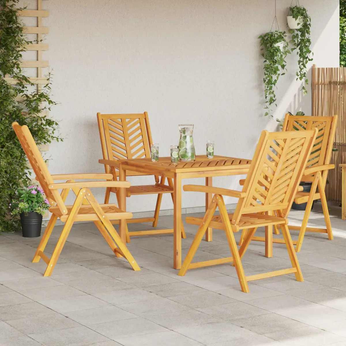 Outdoor Garden Chair Reclining Solid Acacia Wood Brown 4 Piece