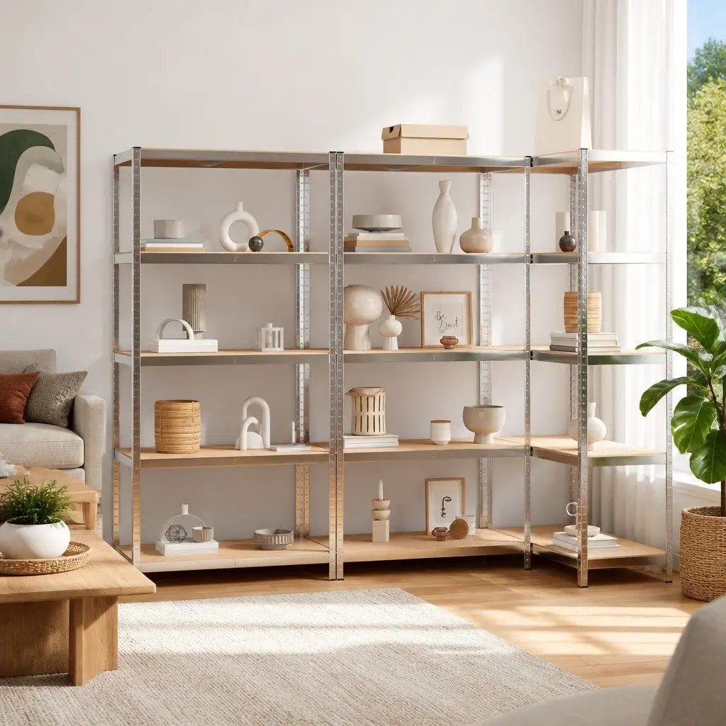 5-Layer Industrial Storage Shelves Silver Steel Engineered Wood 3 pcs