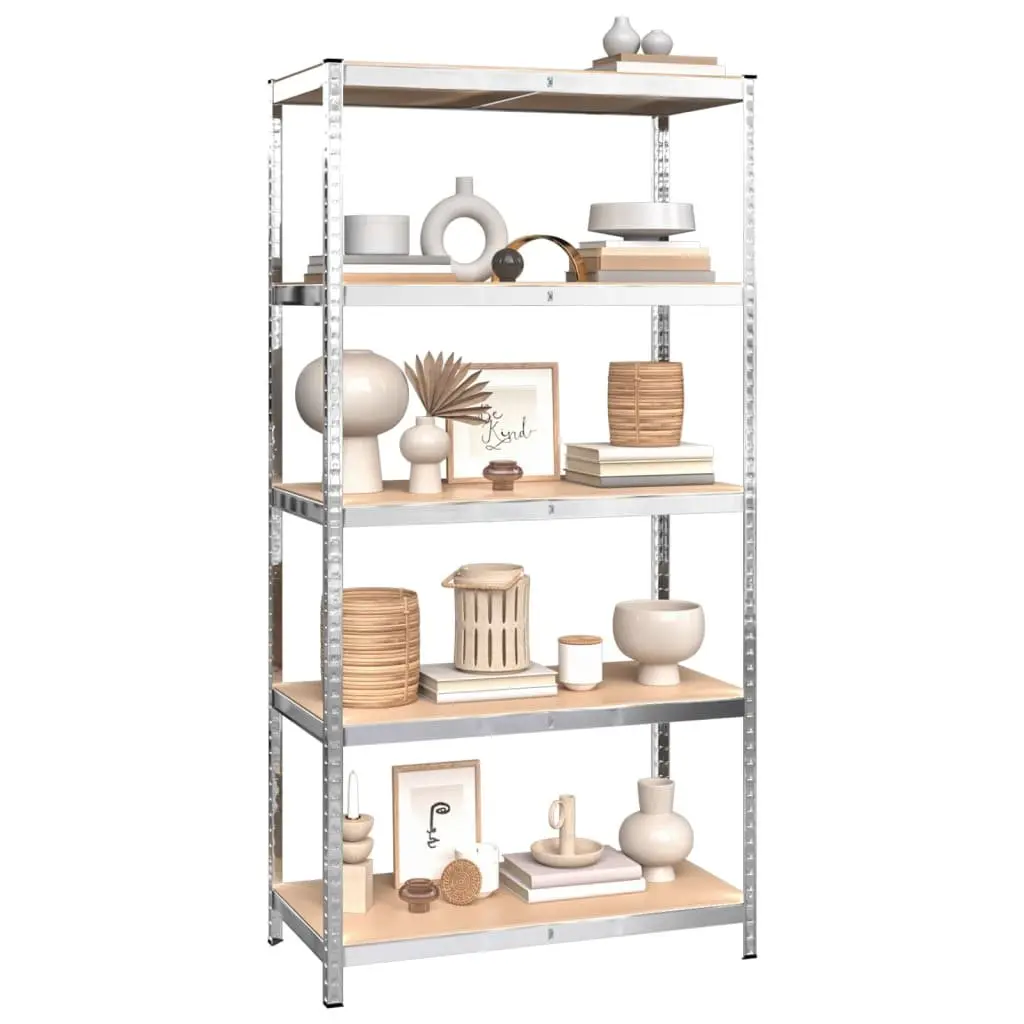 5-Layer Industrial Storage Shelves Silver Steel Engineered Wood 3 pcs
