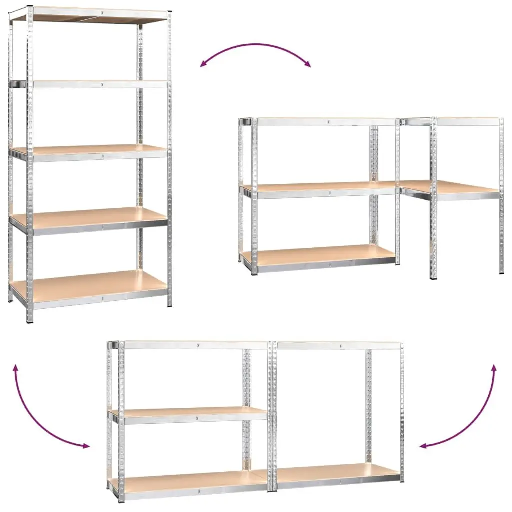 5-Layer Industrial Storage Shelves Silver Steel Engineered Wood 3 pcs