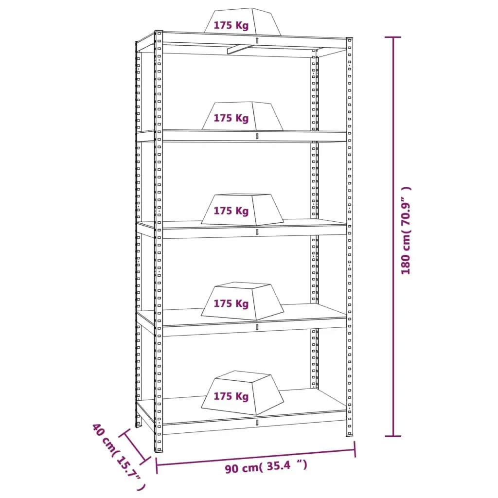5-Layer Industrial Storage Shelves Silver Steel Engineered Wood 3 pcs