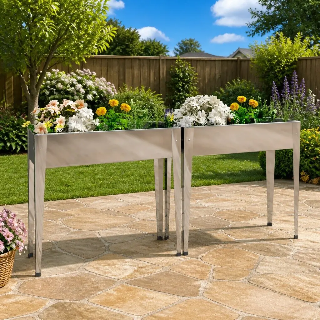 Garden Planters Raised Bed High Feet 2 pcs Silver