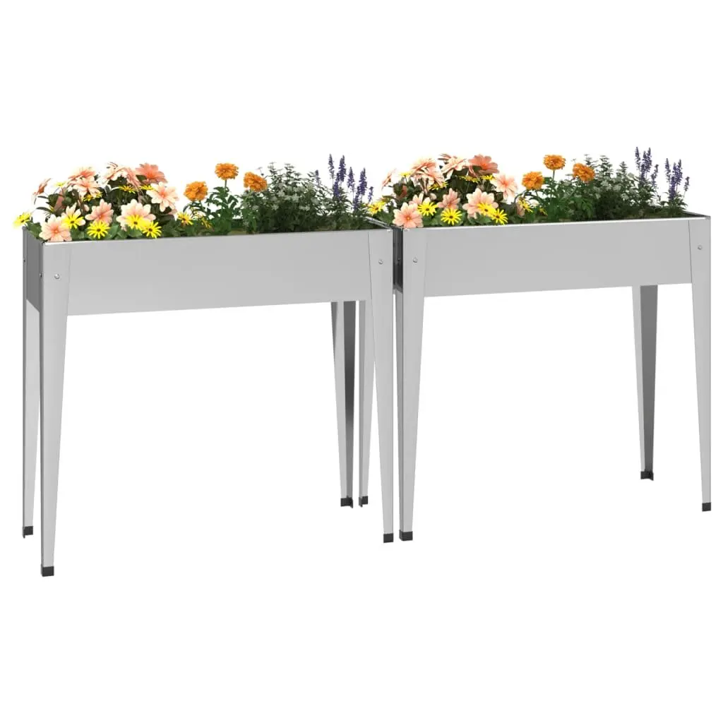 Garden Planters Raised Bed High Feet 2 pcs Silver