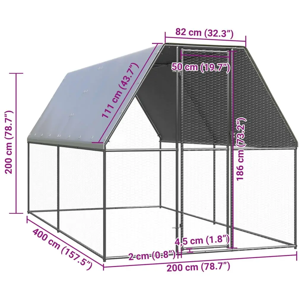Outdoor Chicken Cage Galvanised Steel 2x4x2m Coop Run Hen House Small Animal