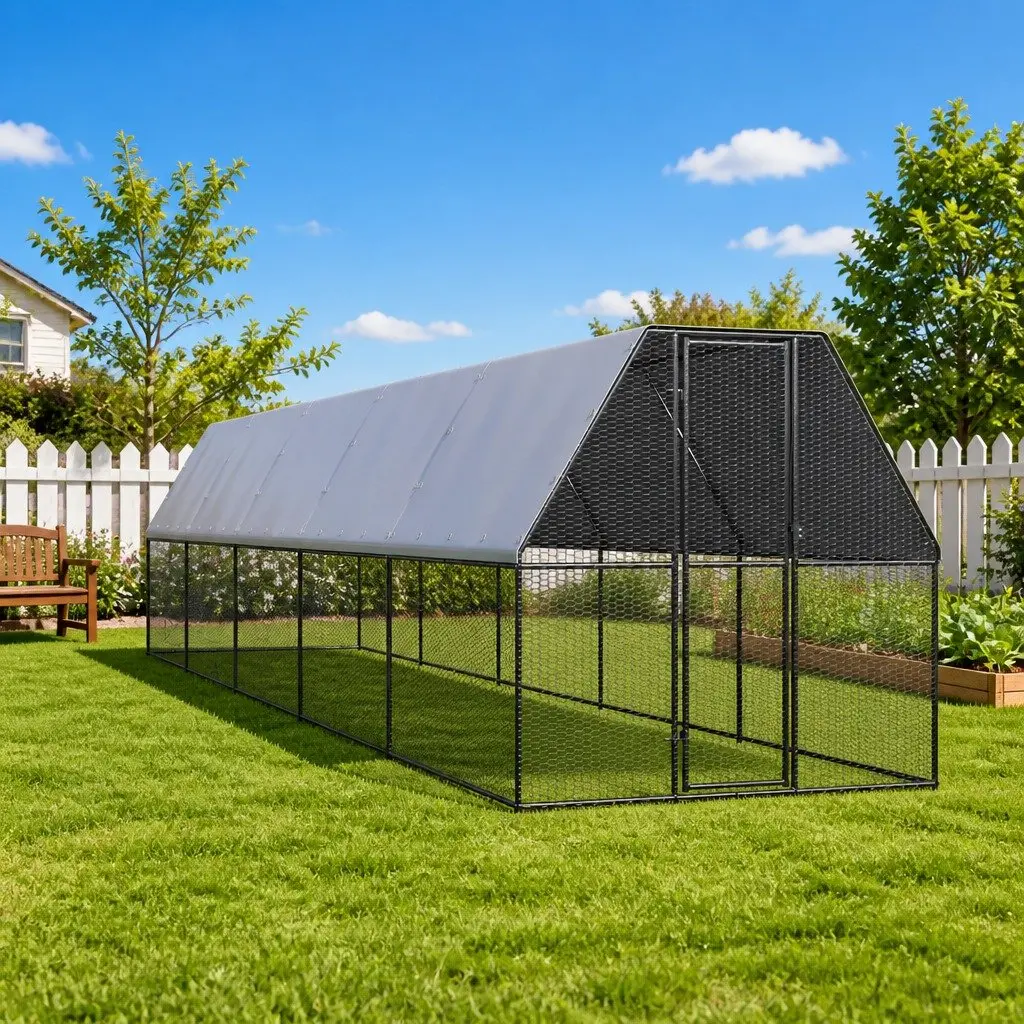 Outdoor Chicken Cage Galvanised Steel Frame 2x10x2 m