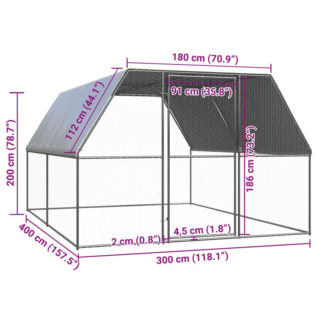 Outdoor Chicken Cage 3x4x2 m Galvanised Steel Frame Poultry Hen House Run Coop