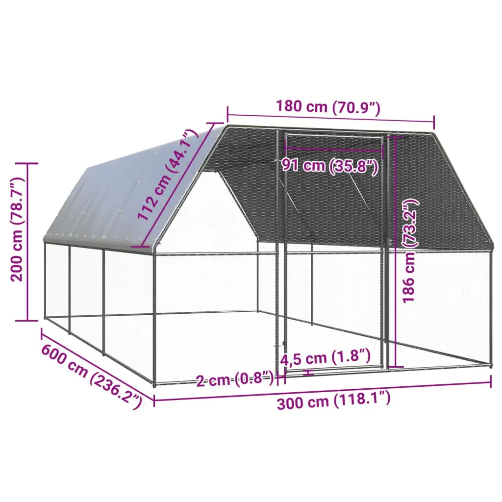 Outdoor Chicken Cage Galvanised Steel 3x6x2m