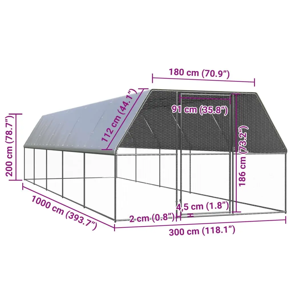 Outdoor Chicken Cage Galvanised Steel Large 3x10x2m Poultry Duck Enclosure
