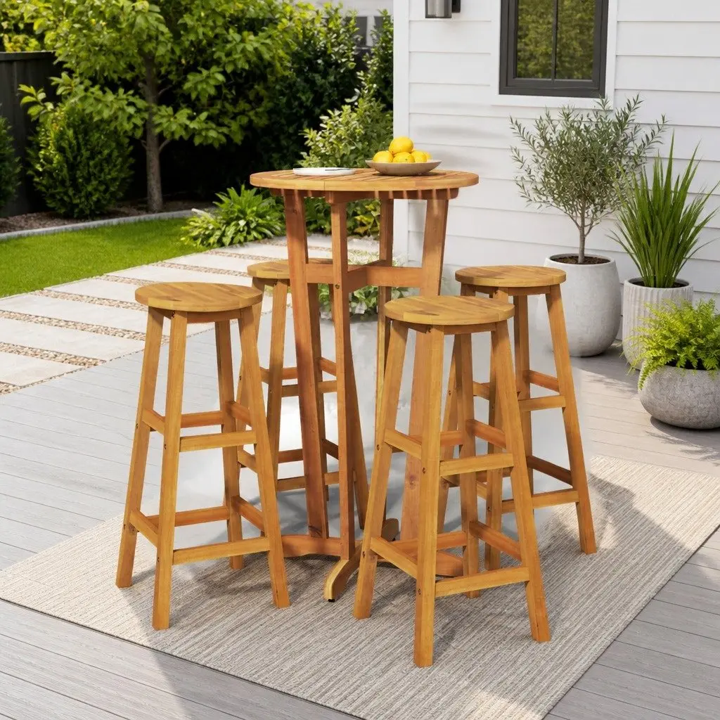 Garden Bar Set 5 Piece Outdoor Furniture Solid Wood Patio Dining Acacia Brown