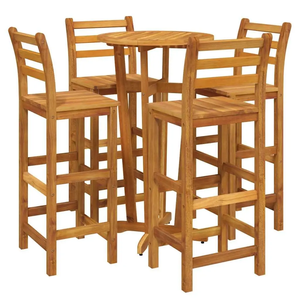 Garden Bar Set 5 Piece Outdoor Patio Dining Furniture Brown Wood