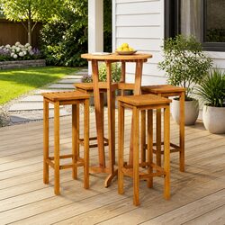 Garden Bar Set 5 Piece Outdoor Furniture Solid Wood Acacia Brown Dining