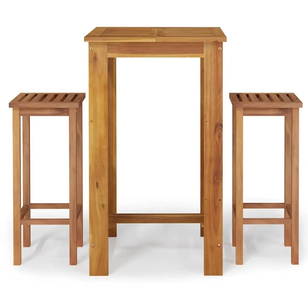 Garden Bar Set Solid Acacia Wood Brown 3 Piece Outdoor Furniture