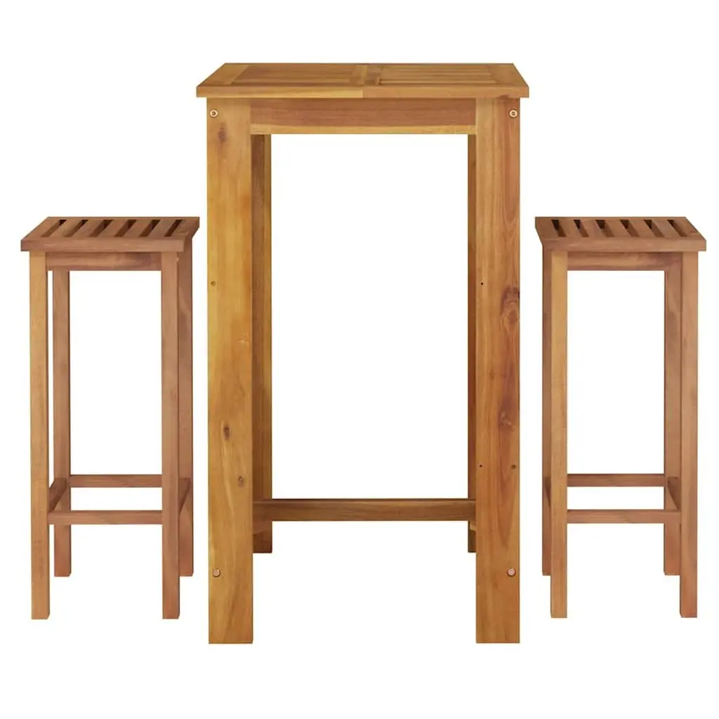 Garden Bar Set Solid Acacia Wood Brown 3 Piece Outdoor Furniture