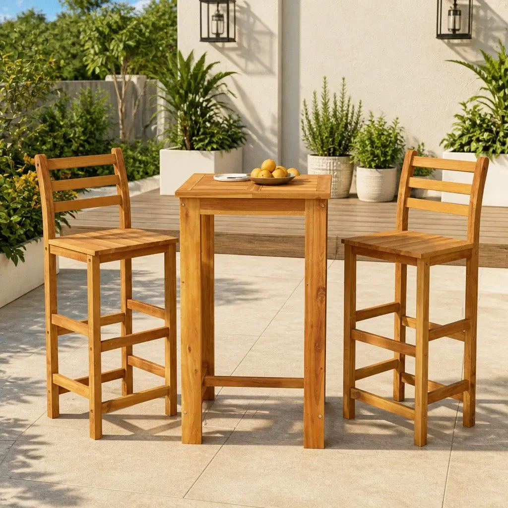 3 Piece Garden Bar Set Solid Acacia Wood Brown Outdoor Dining Furniture