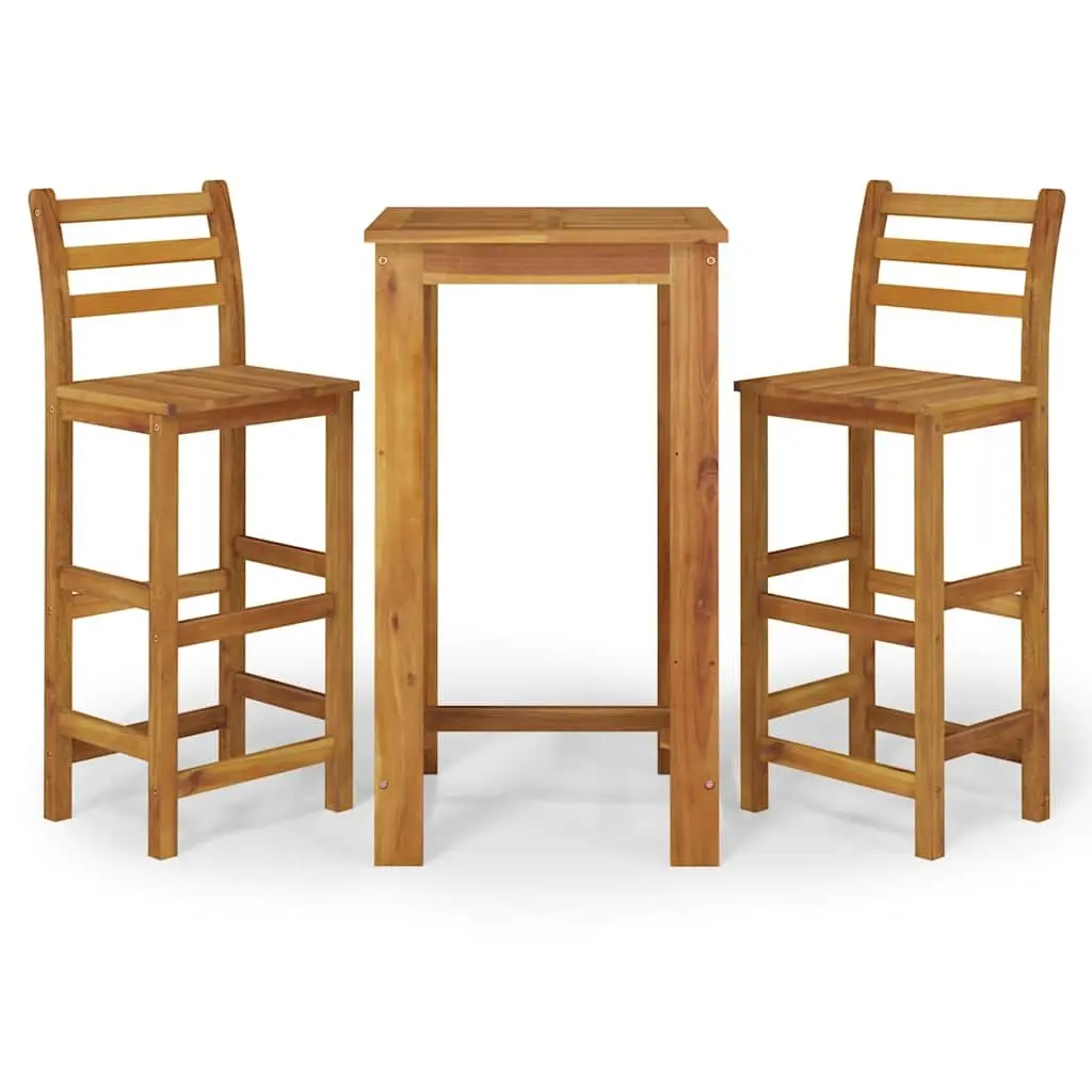 3 Piece Garden Bar Set Solid Acacia Wood Brown Outdoor Dining Furniture