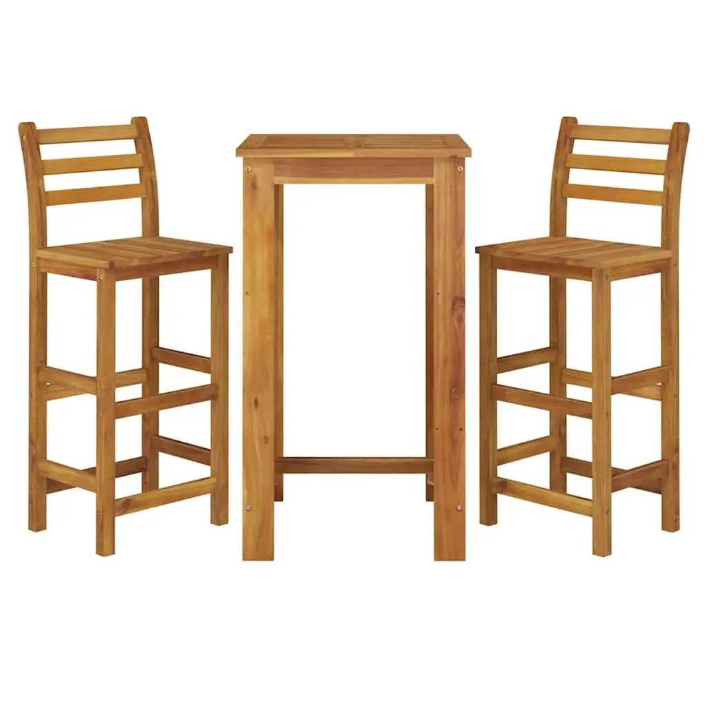 3 Piece Garden Bar Set Solid Acacia Wood Brown Outdoor Dining Furniture