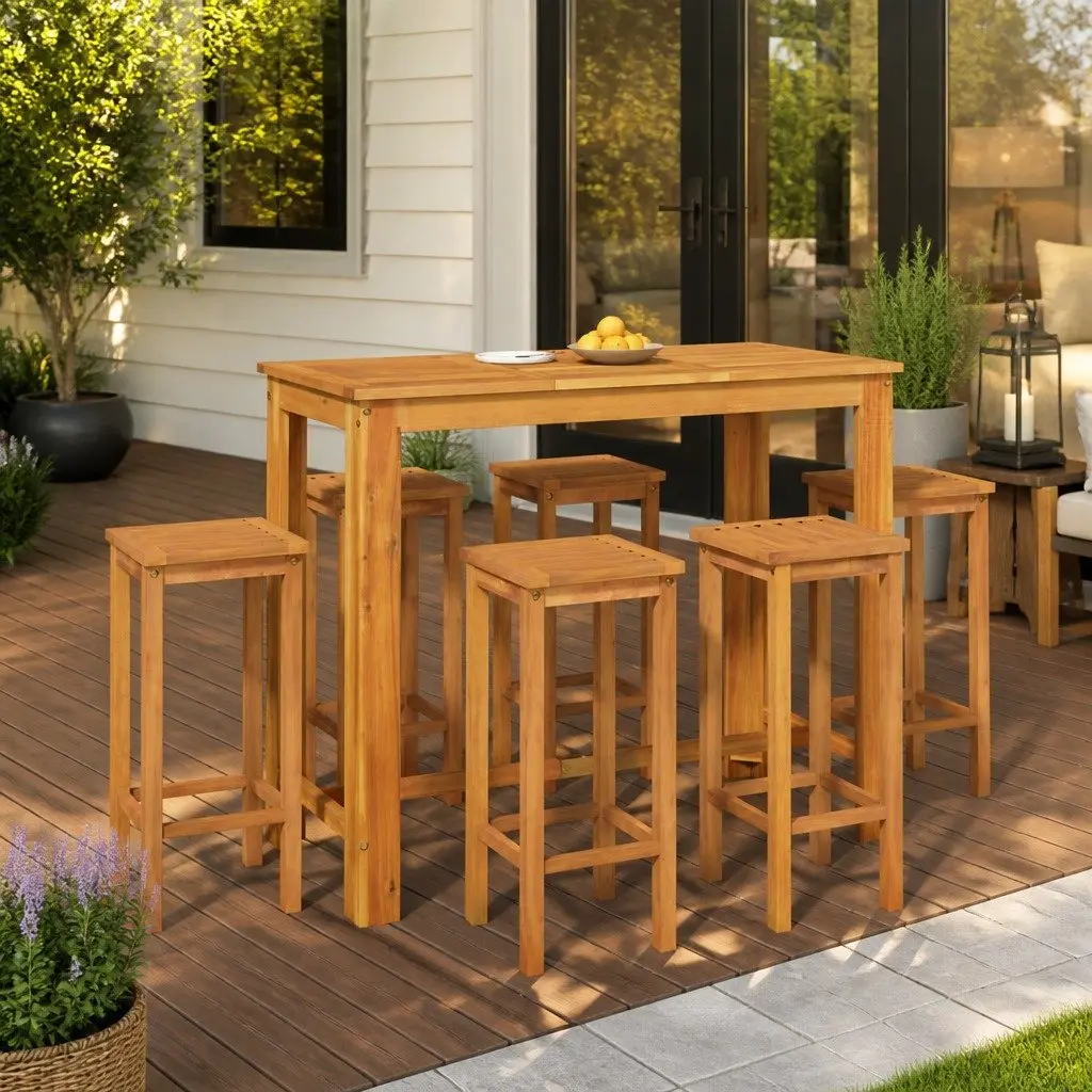 7 Piece Garden Bar Set Solid Acacia Wood Outdoor Furniture Brown