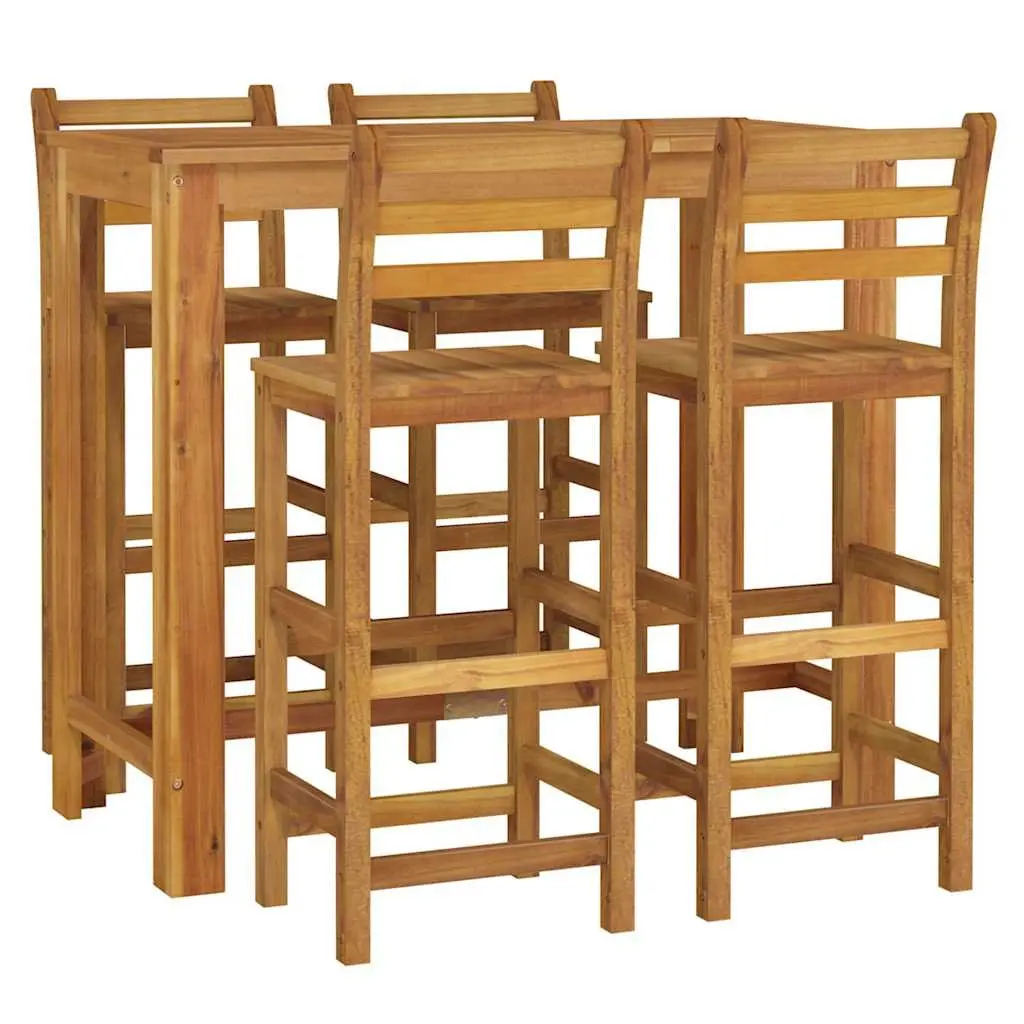 5 Piece Garden Bar Set Solid Wood Acacia Brown Outdoor Furniture Patio Dining