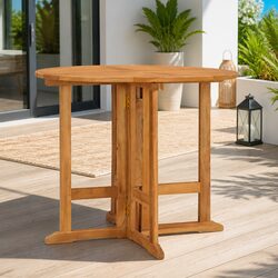 Folding Outdoor Dining Table Round 90cm Teak Wood Garden Furniture Brown