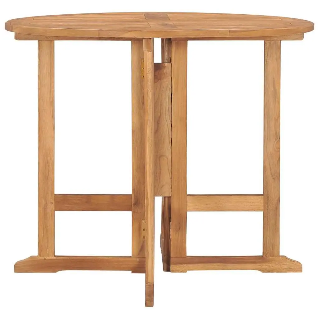Folding Outdoor Dining Table Round 90cm Teak Wood Garden Furniture Brown