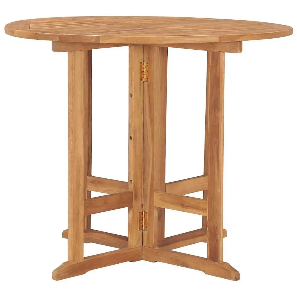 Folding Outdoor Dining Table Round 90cm Teak Wood Garden Furniture Brown
