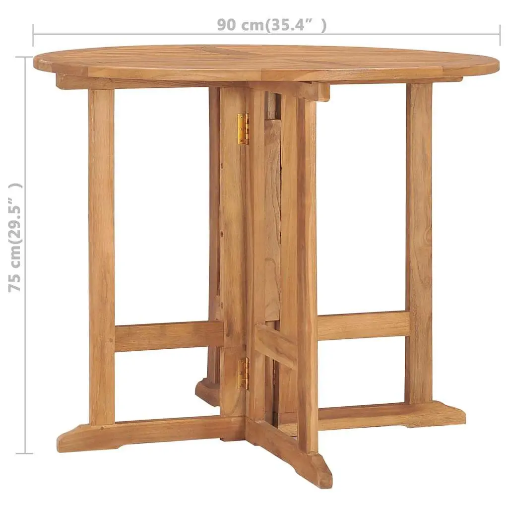 Folding Outdoor Dining Table Round 90cm Teak Wood Garden Furniture Brown