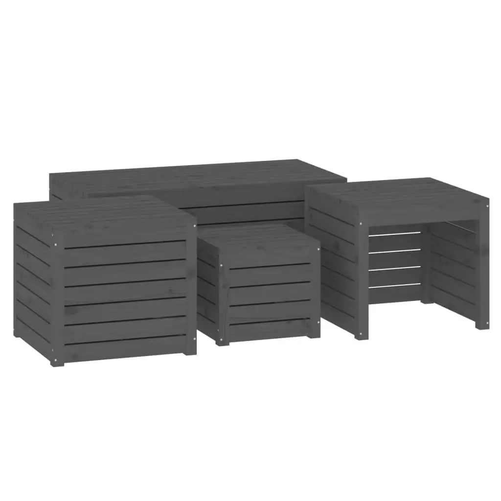 Garden Storage Box Set 4 Piece Grey Solid Pine Wood Outdoor Patio Furniture