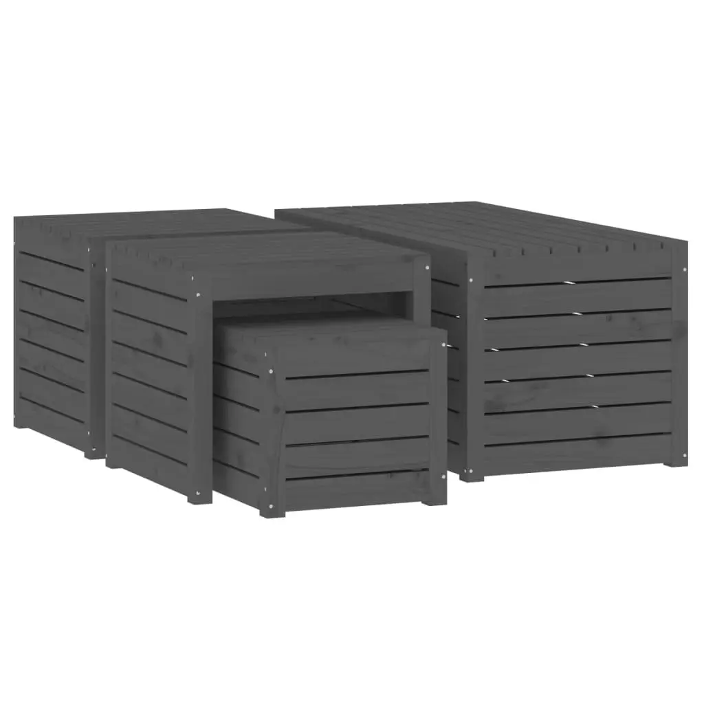 Garden Storage Box Set 4 Piece Grey Solid Pine Wood Outdoor Patio Furniture