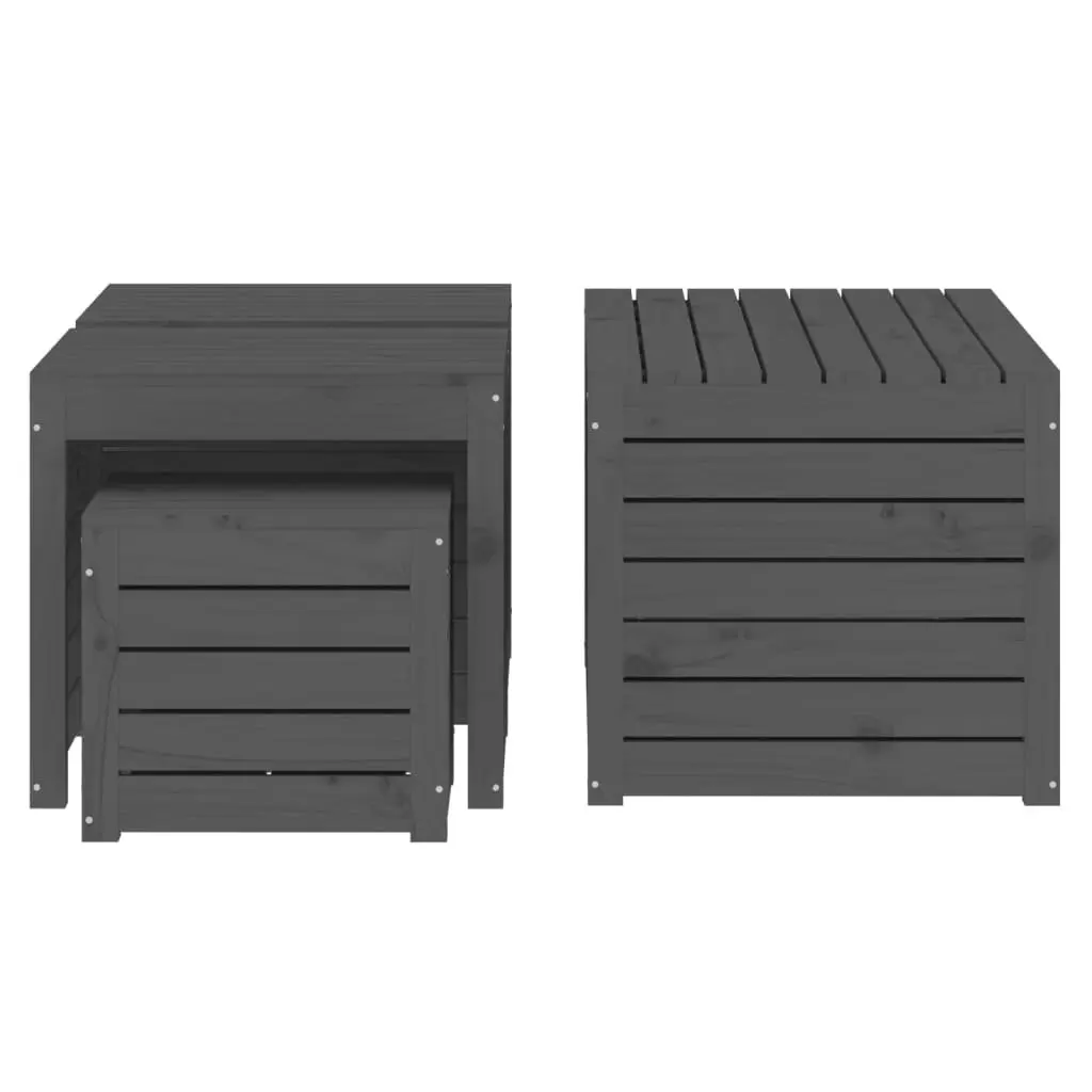 Garden Storage Box Set 4 Piece Grey Solid Pine Wood Outdoor Patio Furniture