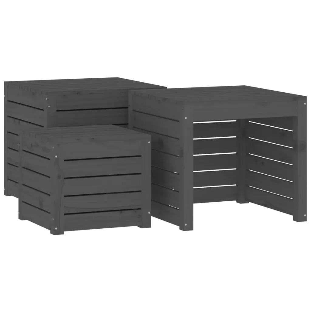Garden Storage Box Set 4 Piece Grey Solid Pine Wood Outdoor Patio Furniture