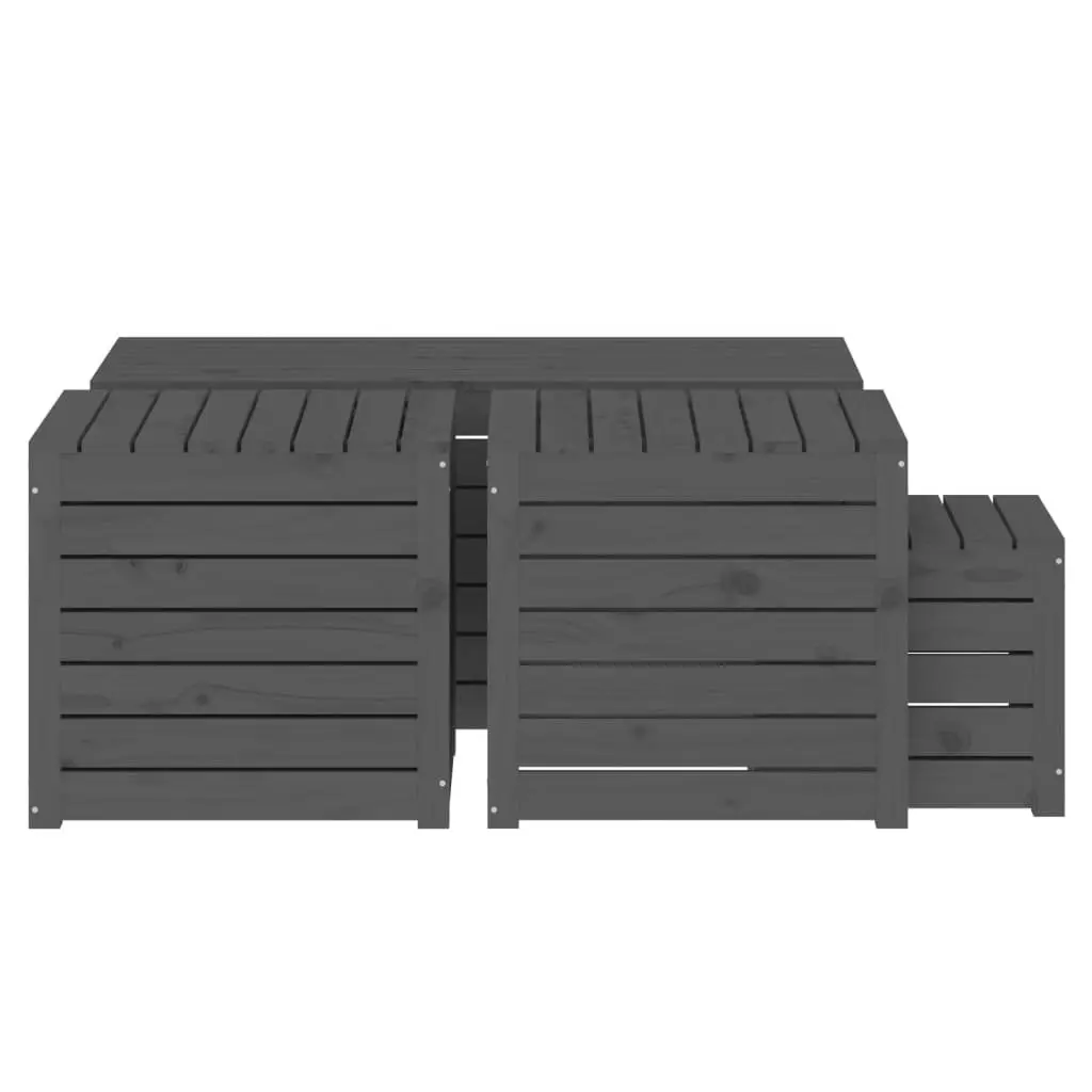 Garden Storage Box Set 4 Piece Grey Solid Pine Wood Outdoor Patio Furniture
