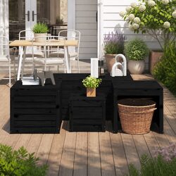 4 Piece Outdoor Garden Storage Box Set Black Solid Wood Pine Patio Furniture