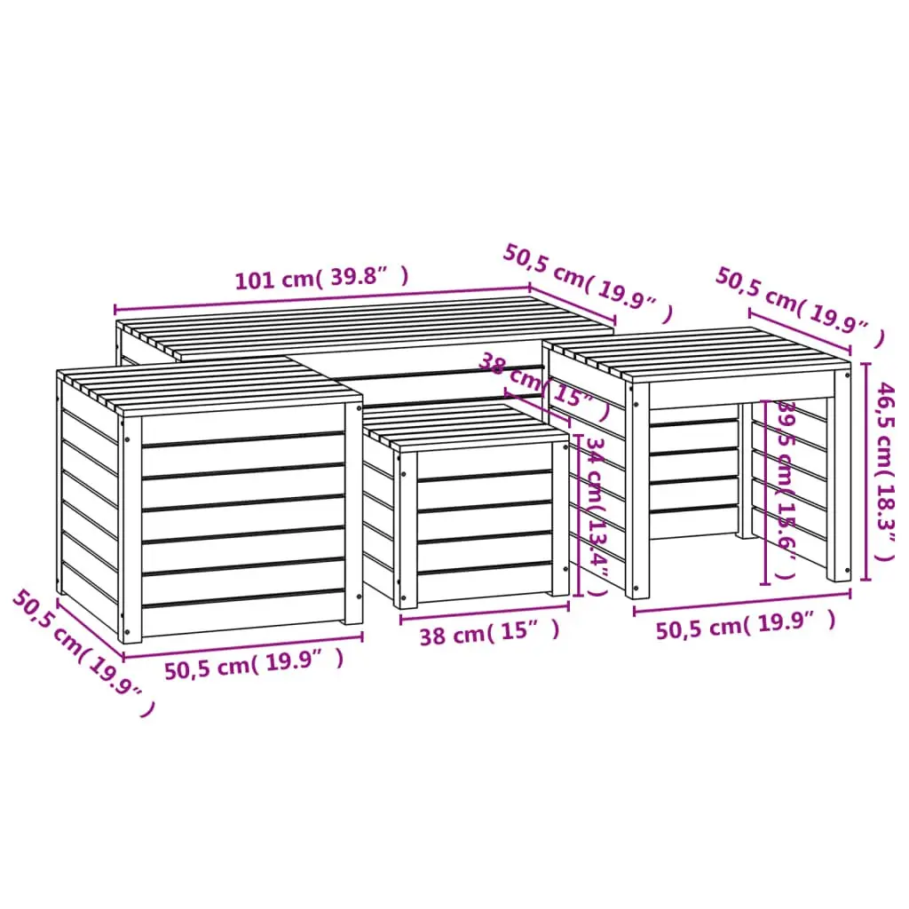 4 Piece Outdoor Garden Storage Box Set Black Solid Pine Wood