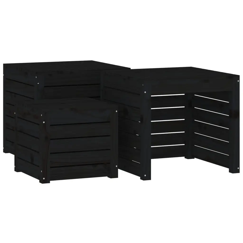 4 Piece Outdoor Garden Storage Box Set Black Solid Pine Wood