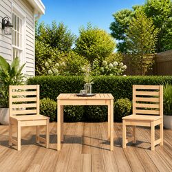 3 Piece Garden Bistro Set Solid Pine Wood Brown Outdoor Patio Furniture Table