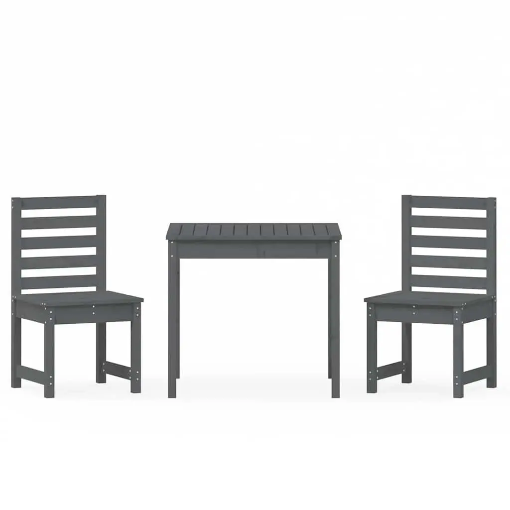 Garden Bistro Set Grey Solid Wood Pine 3 Piece Outdoor Furniture