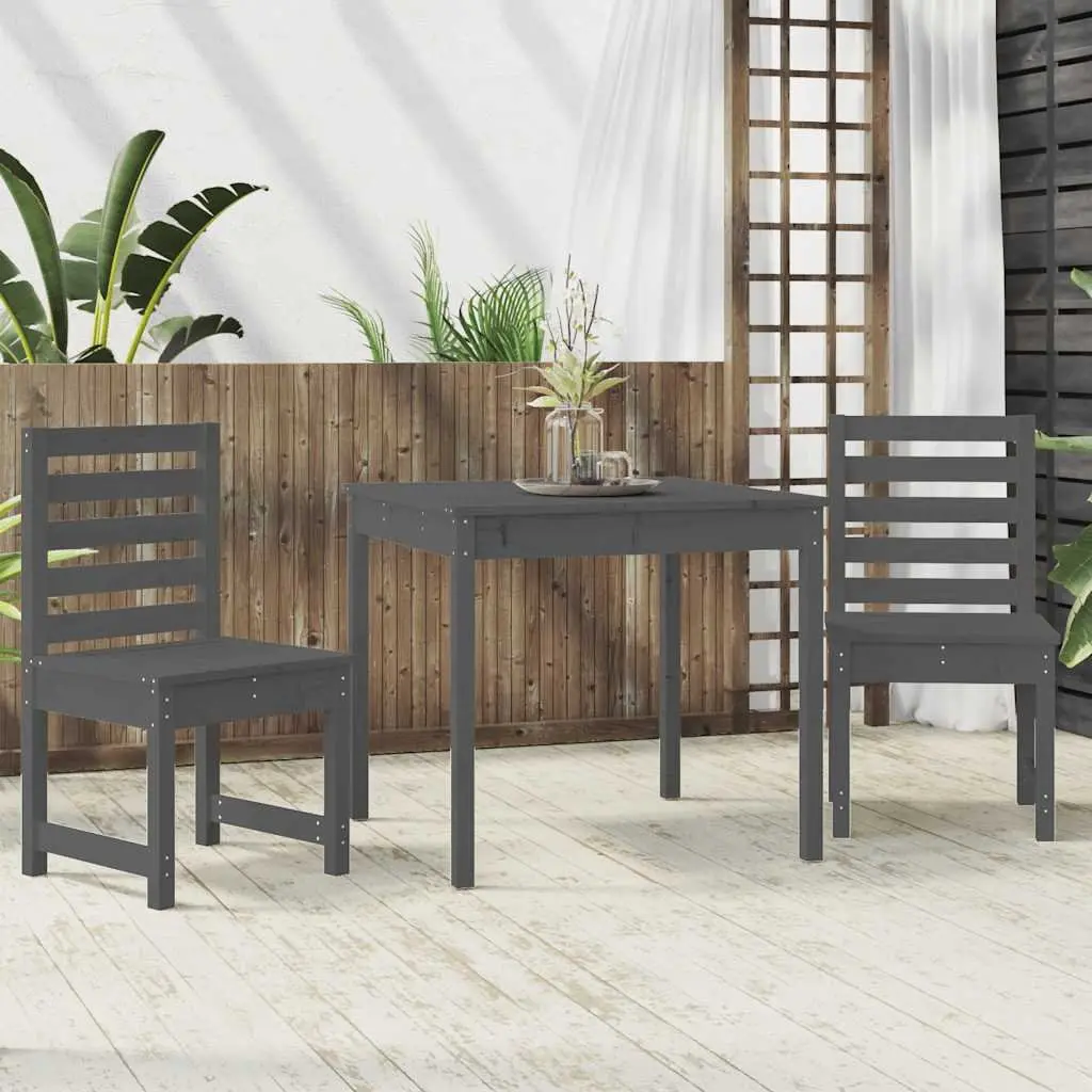 Garden Bistro Set Grey Solid Wood Pine 3 Piece Outdoor Furniture