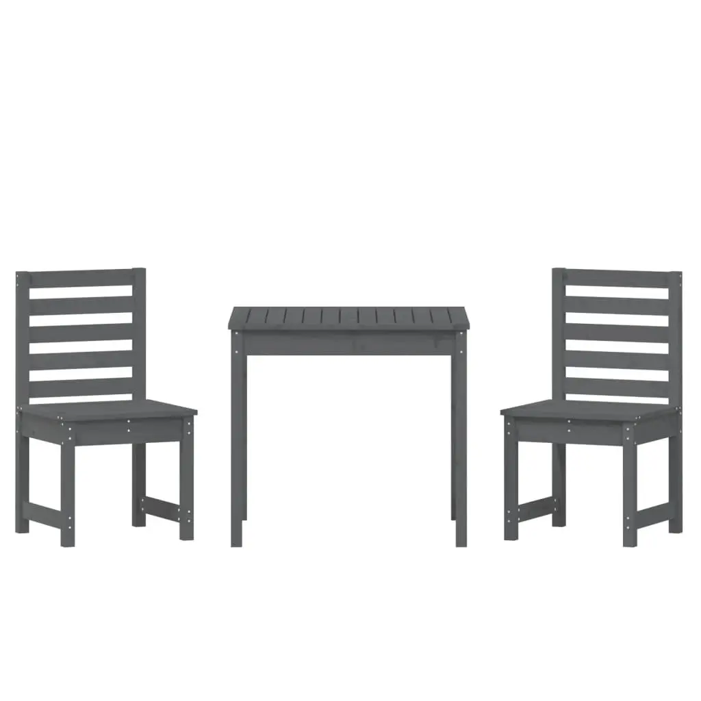 Garden Bistro Set Grey Solid Wood Pine 3 Piece Outdoor Furniture