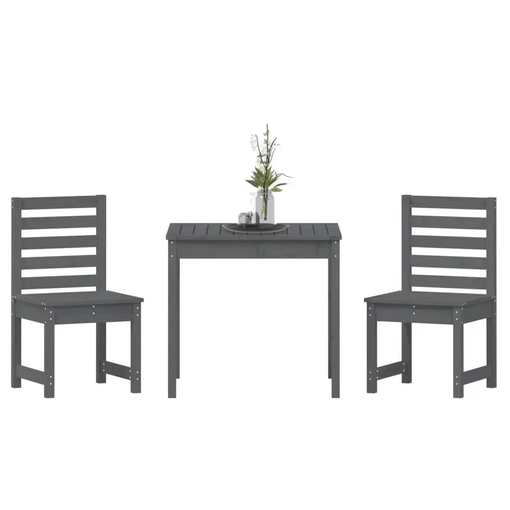 Garden Bistro Set Grey Solid Wood Pine 3 Piece Outdoor Furniture