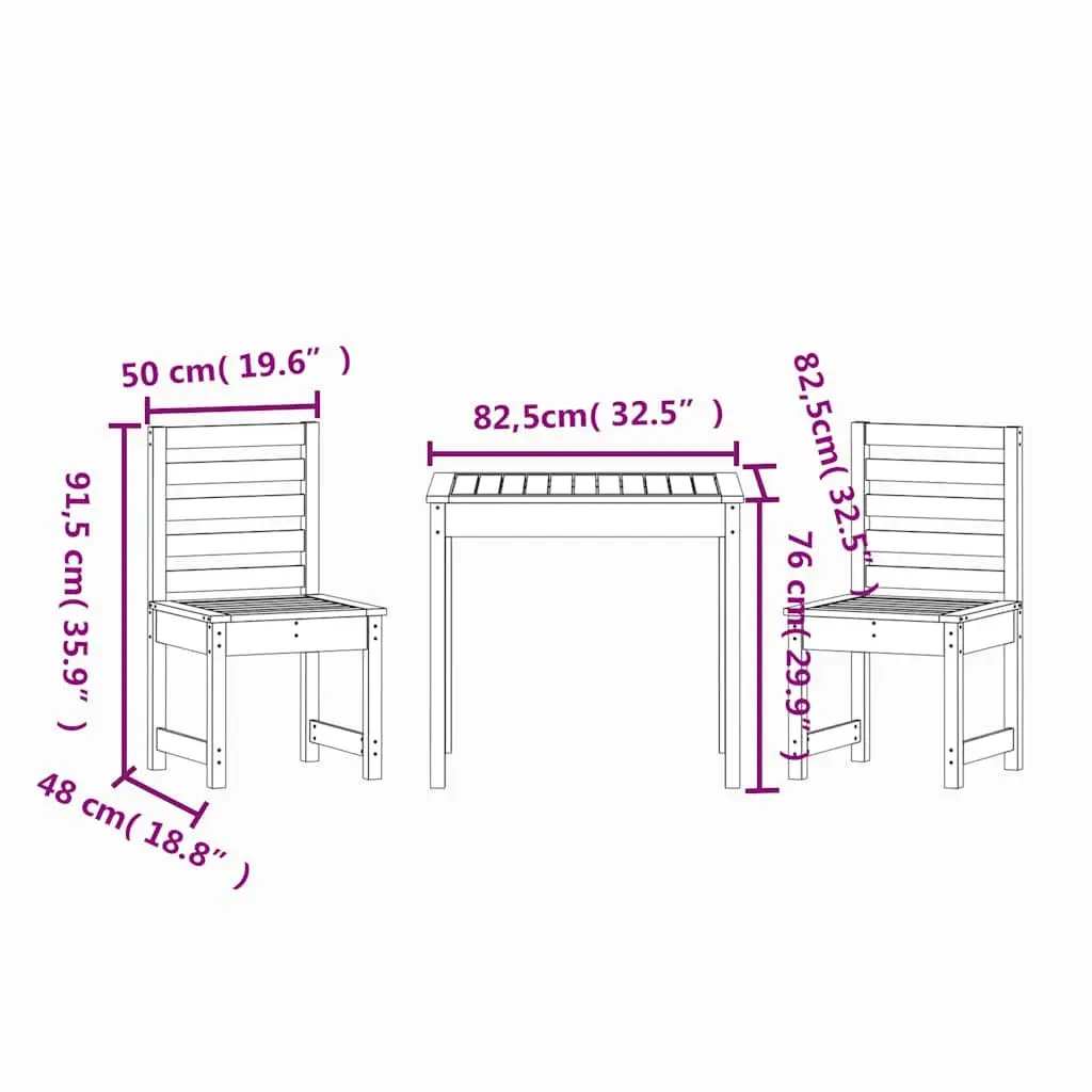 Garden Bistro Set Grey Solid Wood Pine 3 Piece Outdoor Furniture